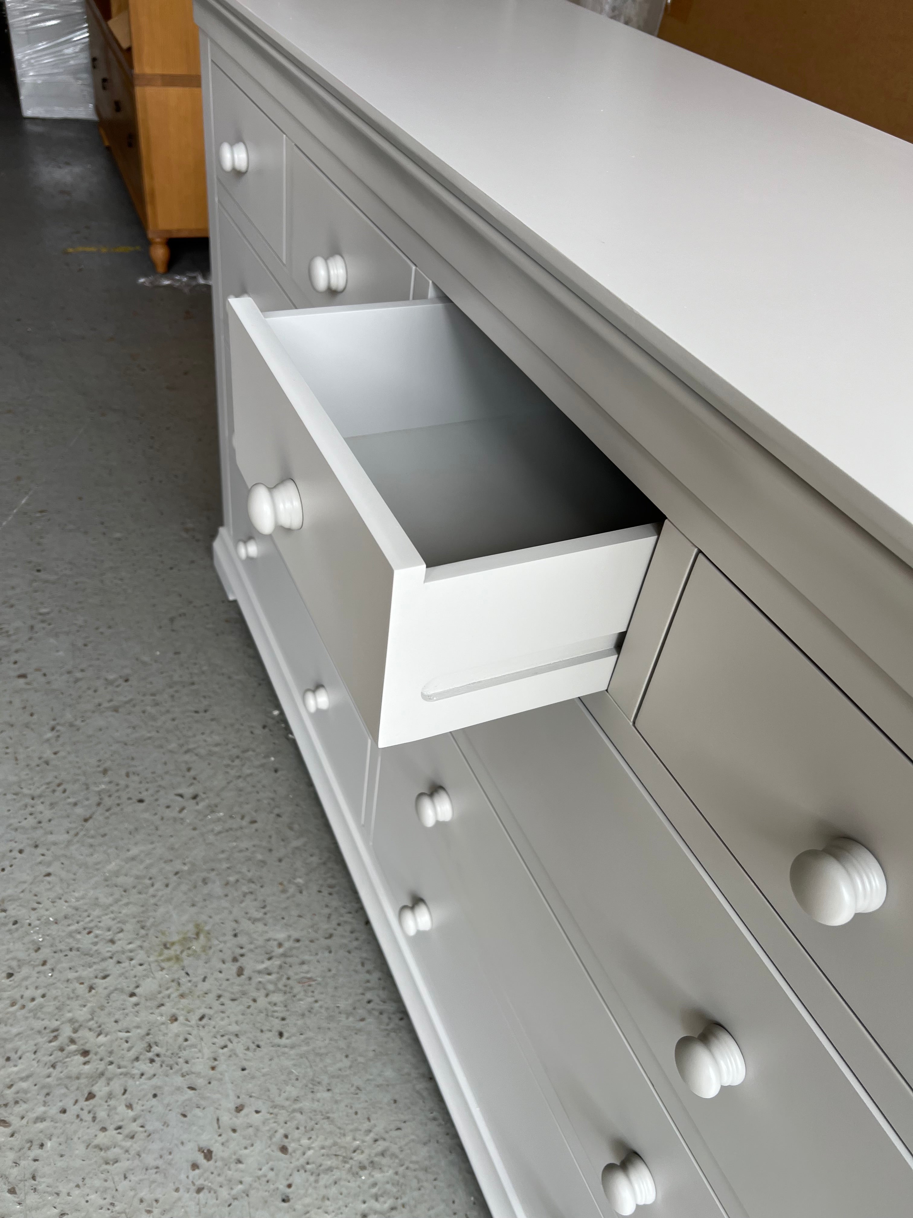 Chantilly Pebble Grey 10 Drawer Chest Quality Furniture Clearance Ltd