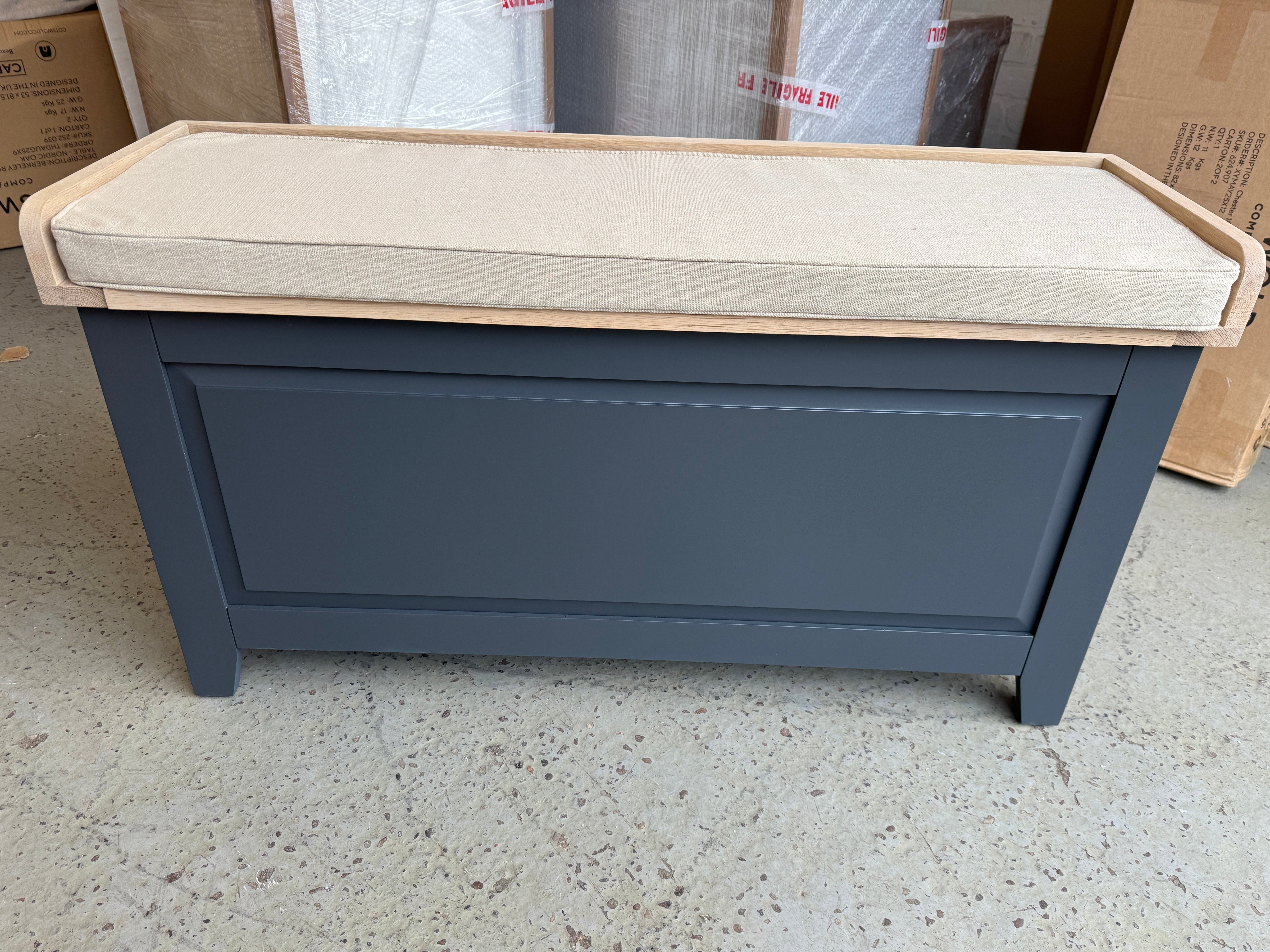 Chester Charcoal Large Shoe Storage Trunk and Bench furniture delivered
