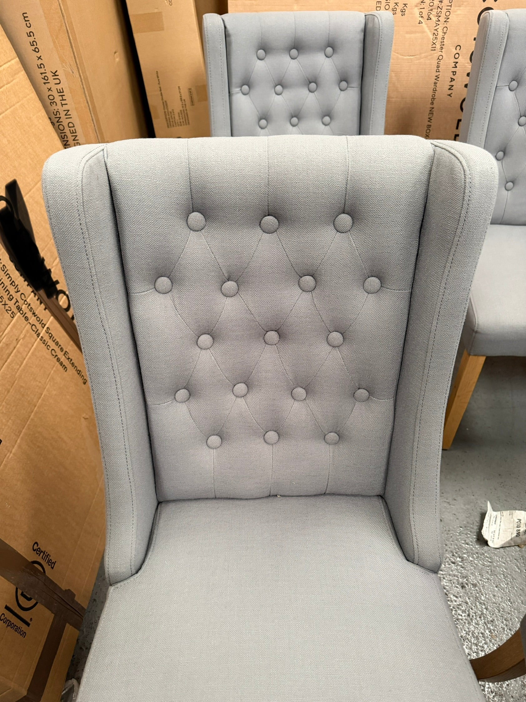 FOXGLOVE
Wing Buttoned Dining Chair Grey - set of 2 Quality Furniture Clearance Ltd