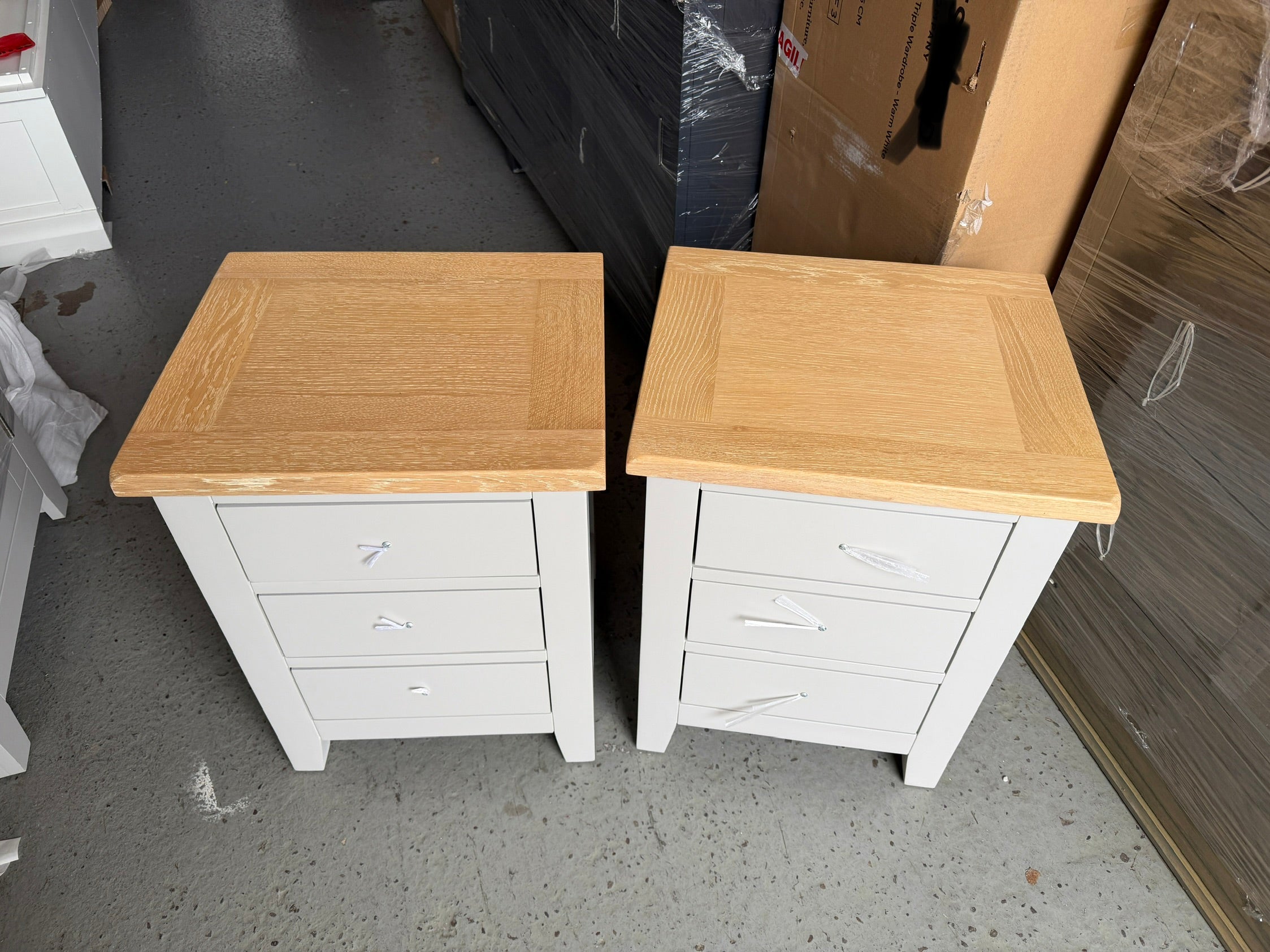 CHESTER DOVE GREY
3 Drawer Bedside Table - set of two Quality Furniture Clearance Ltd