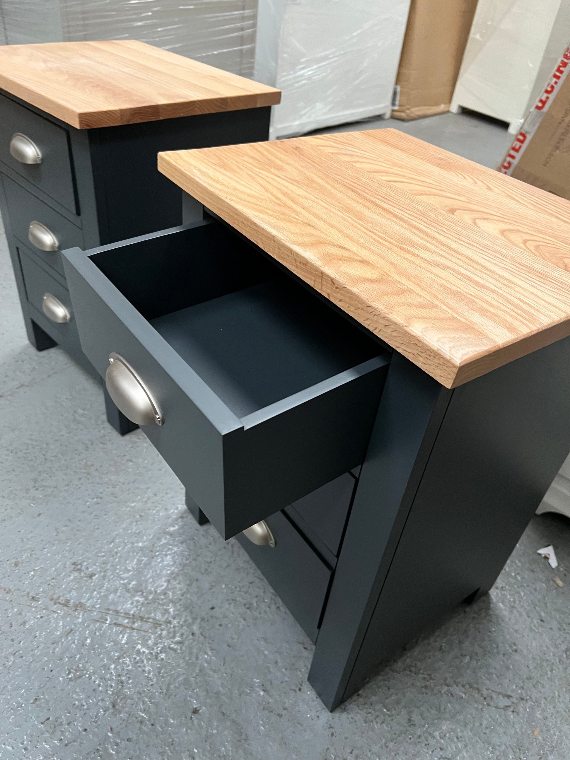 set of 2 GLOUCESTER Charcoal 3 drawer bedside chest Quality Furniture Clearance Ltd