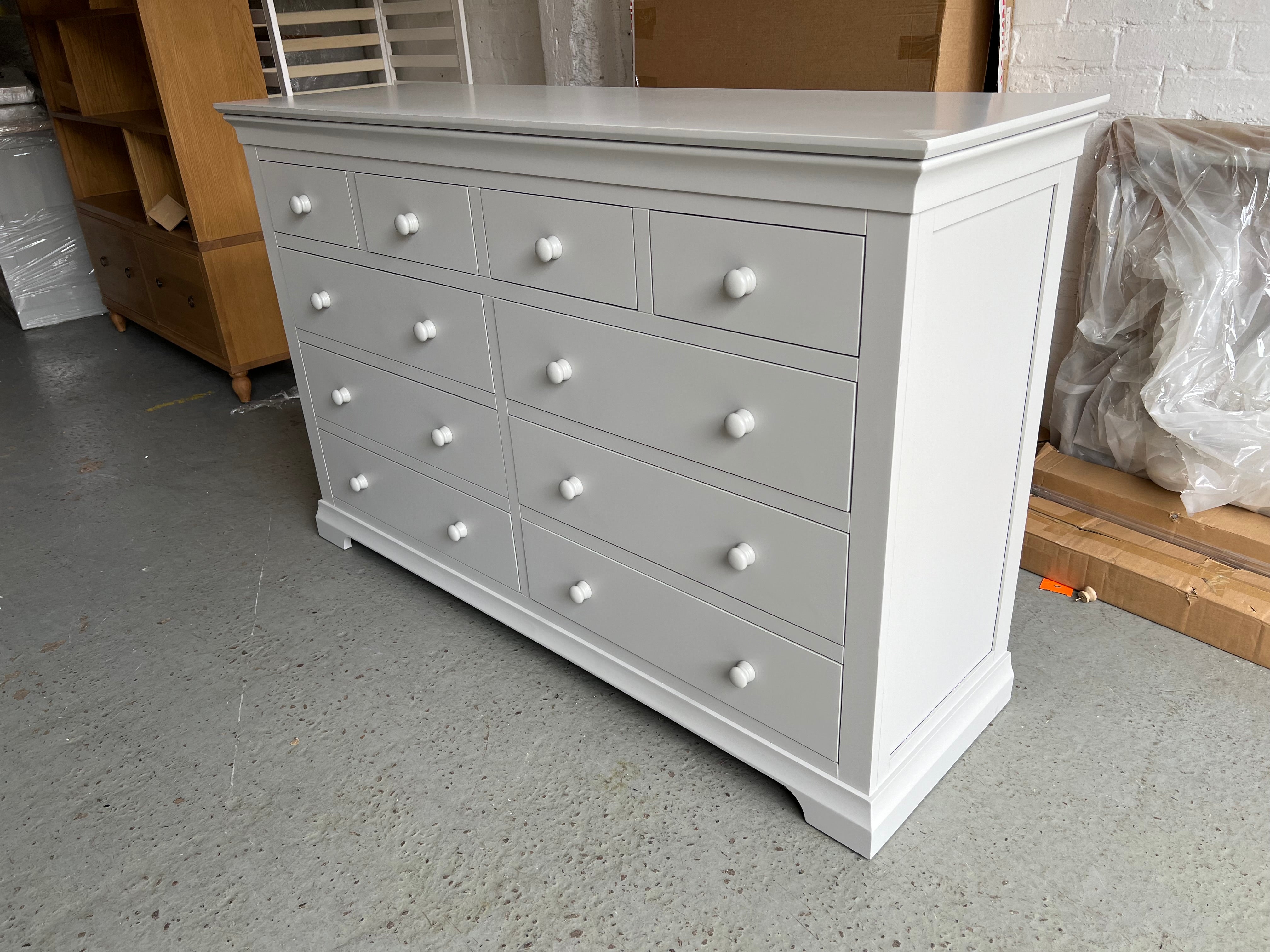 Chantilly Pebble Grey 10 Drawer Chest Quality Furniture Clearance Ltd