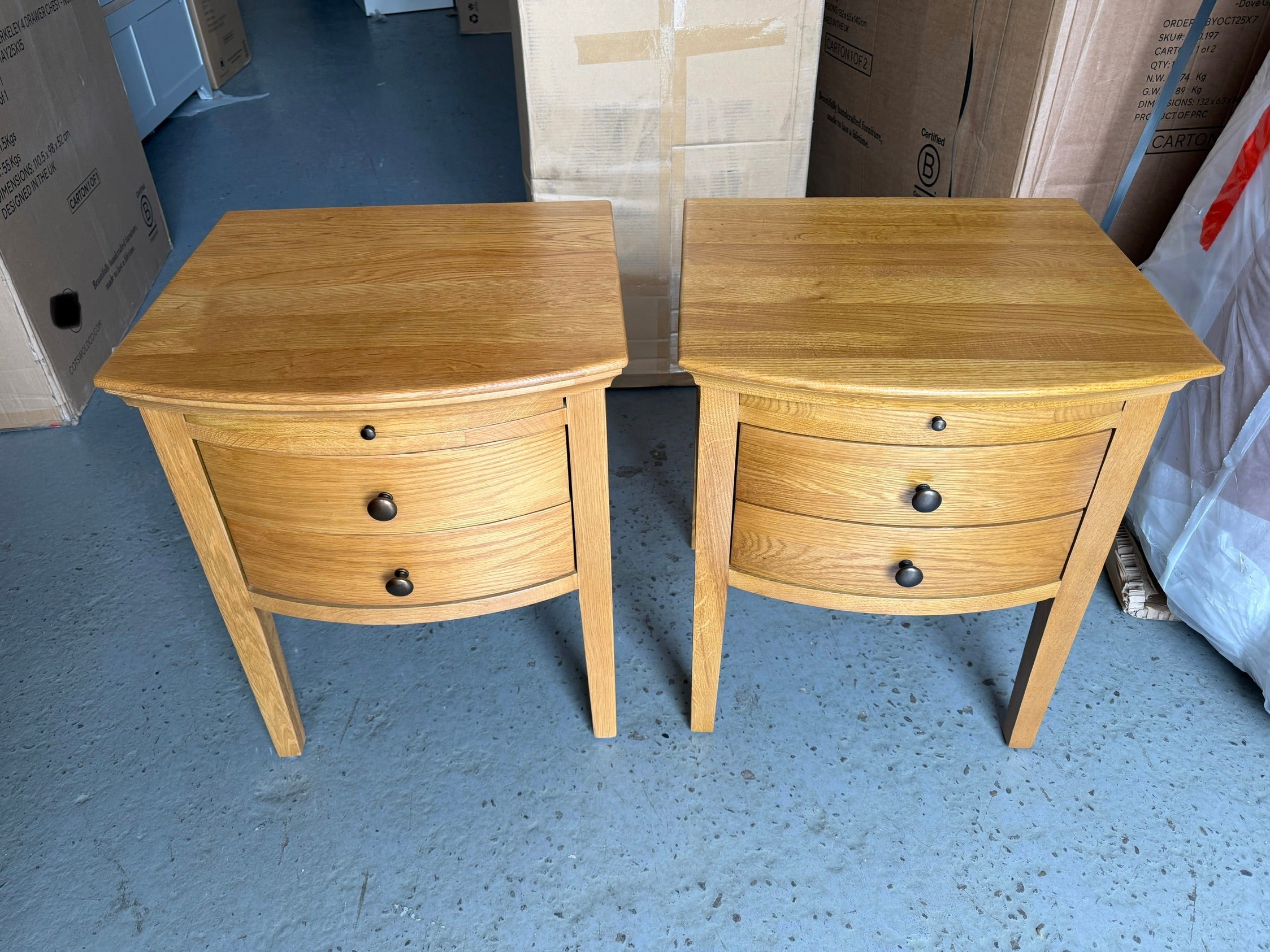 Set of 2 Winchcombe Oiled Oak 2 Drawer Bedside Table Quality Furniture Clearance Ltd