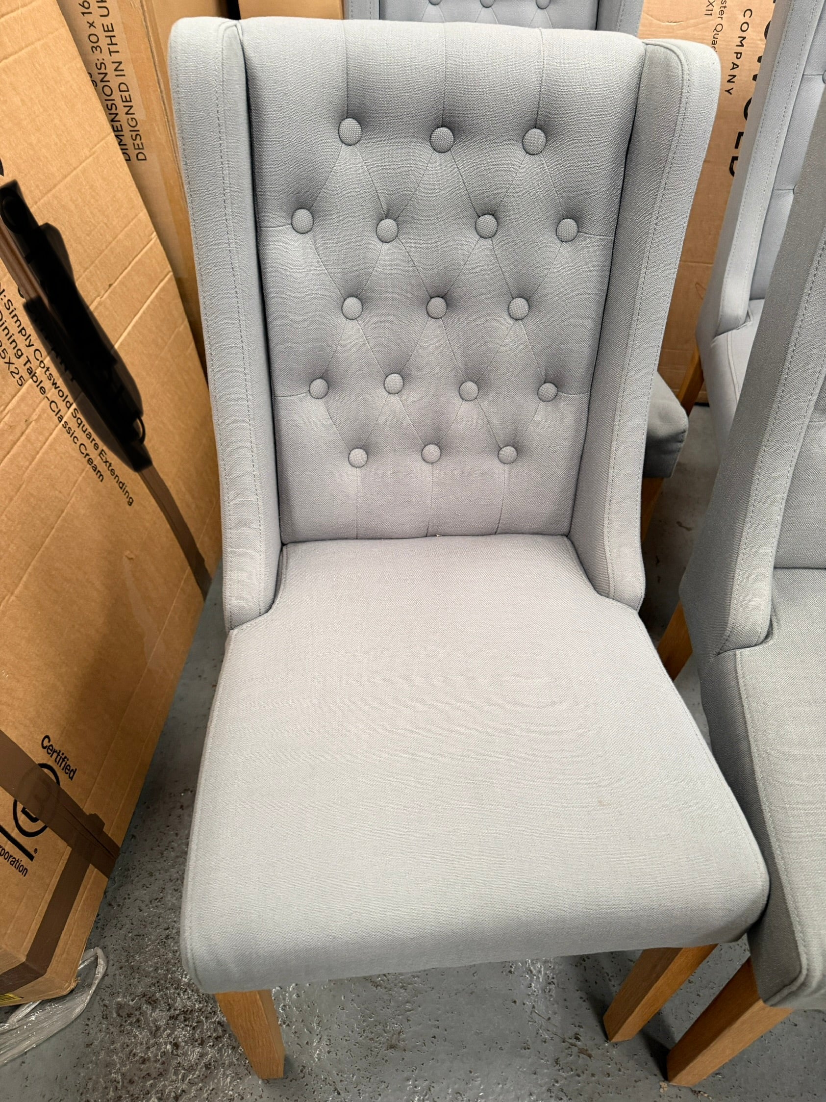 FOXGLOVE
Wing Buttoned Dining Chair Grey - set of 2 Quality Furniture Clearance Ltd