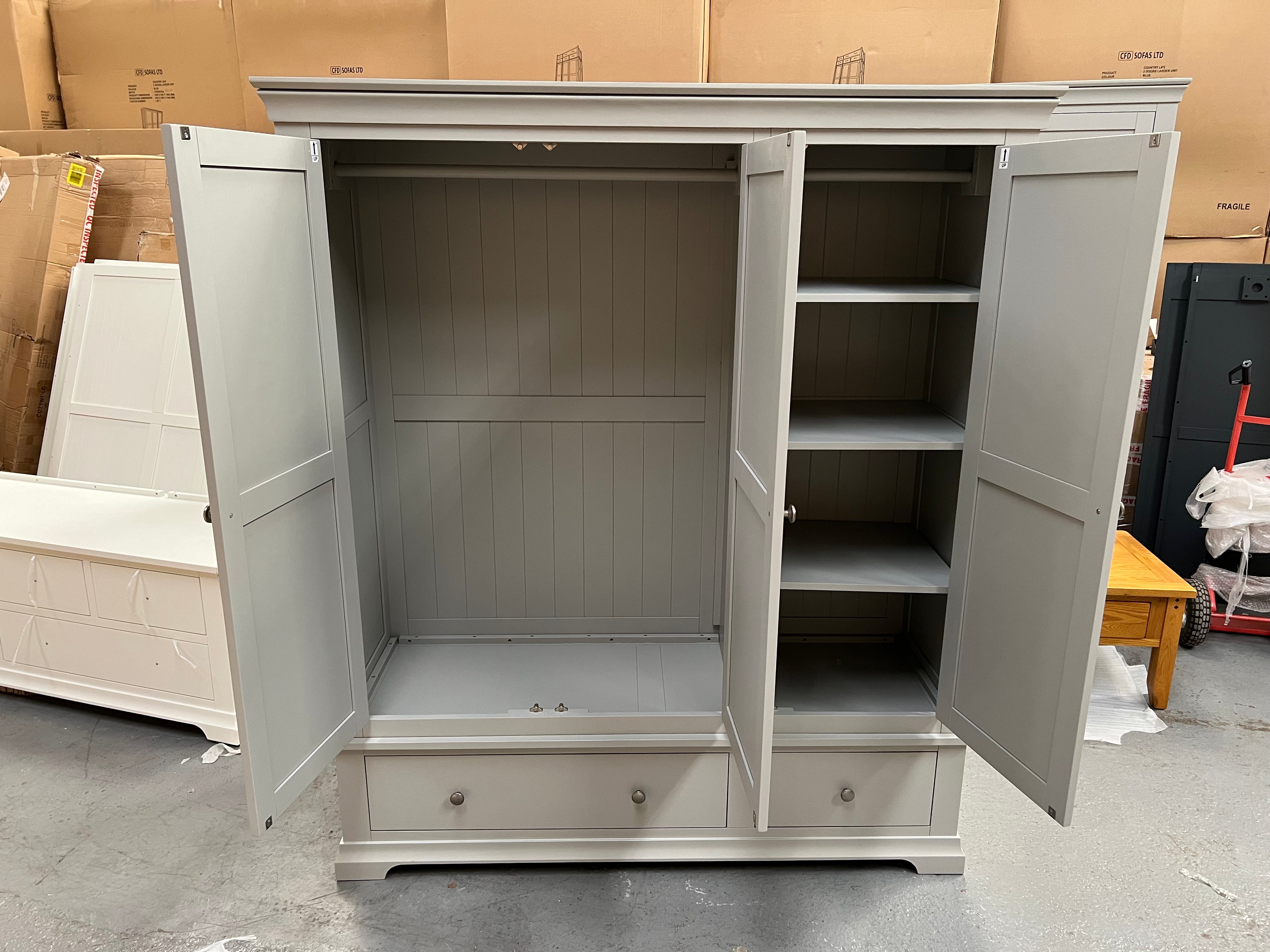 Chantilly Pebble Grey Triple Wardrobe furniture delivered