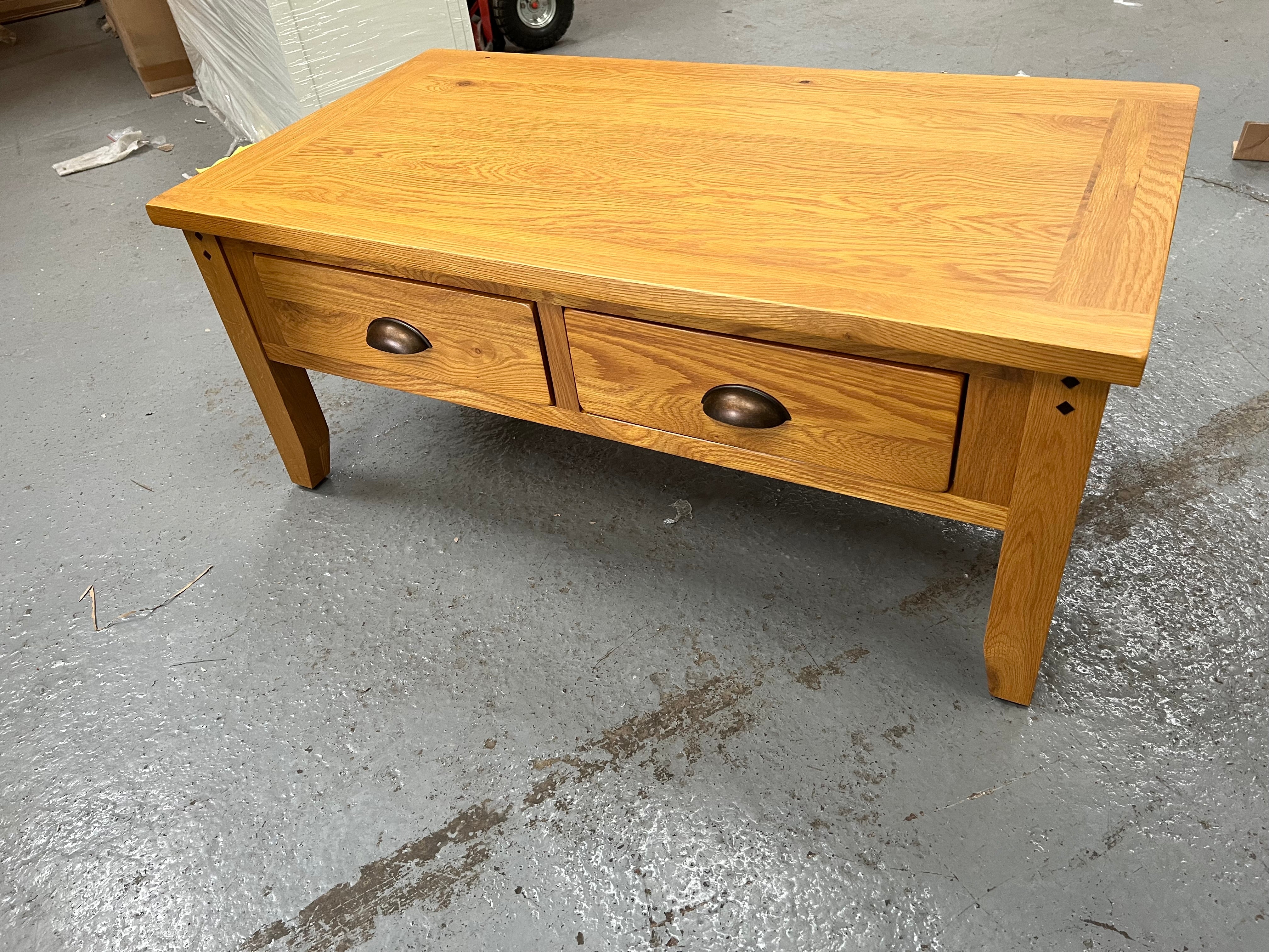 Oakland Rustic Oak Coffee Table with Drawers furniture delivered