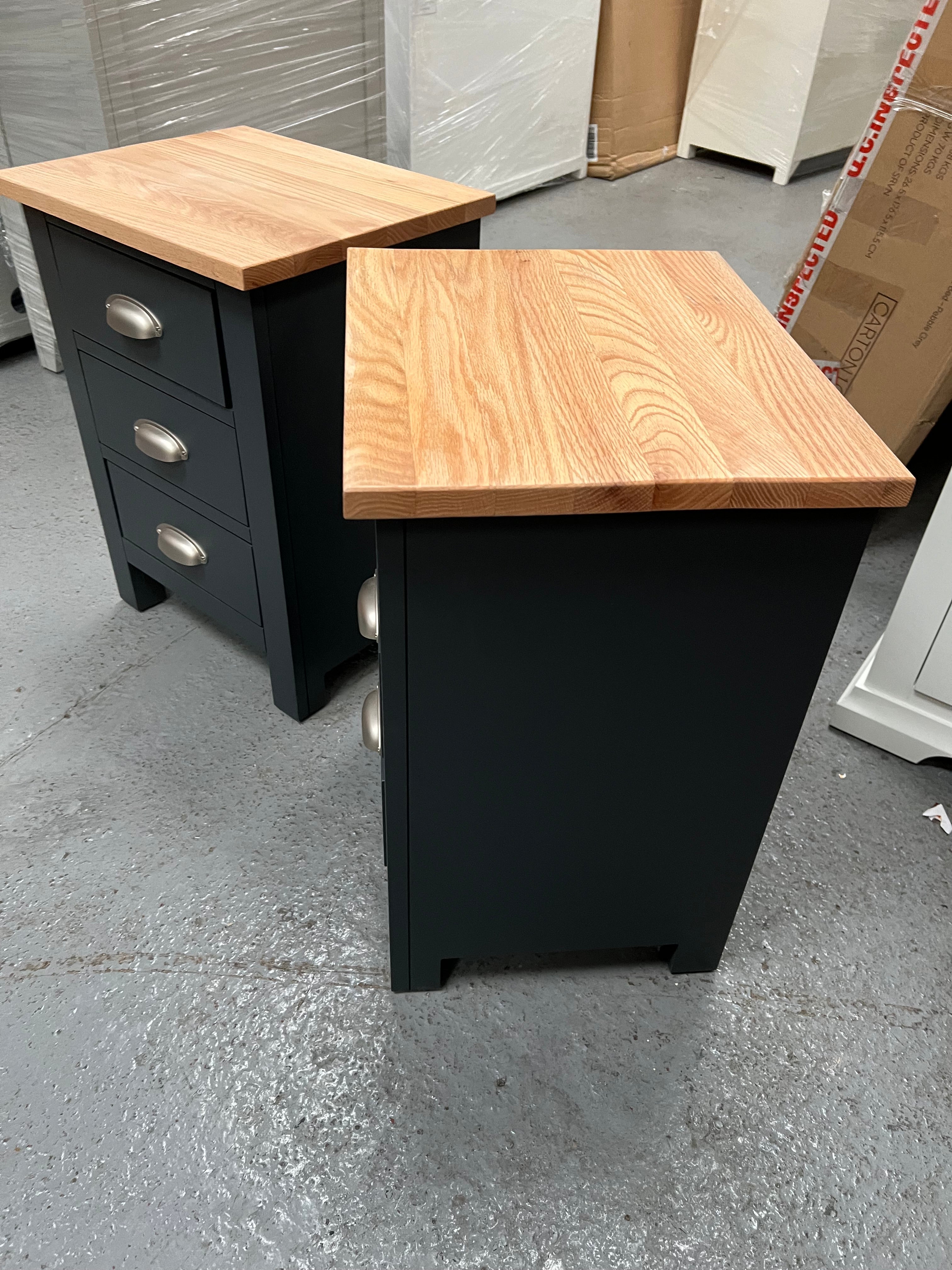set of 2 GLOUCESTER Charcoal 3 drawer bedside chest Quality Furniture Clearance Ltd