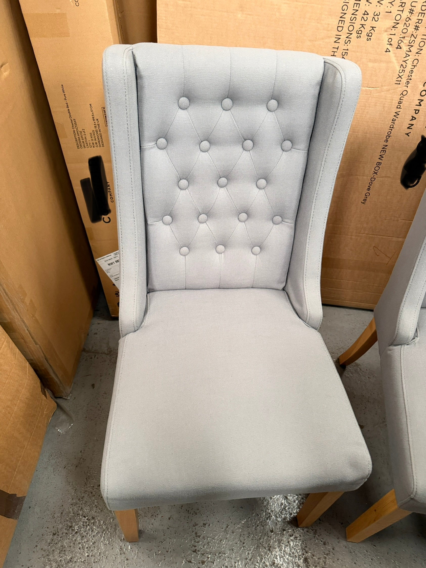 FOXGLOVE
Wing Buttoned Dining Chair Grey - set of 2 Quality Furniture Clearance Ltd