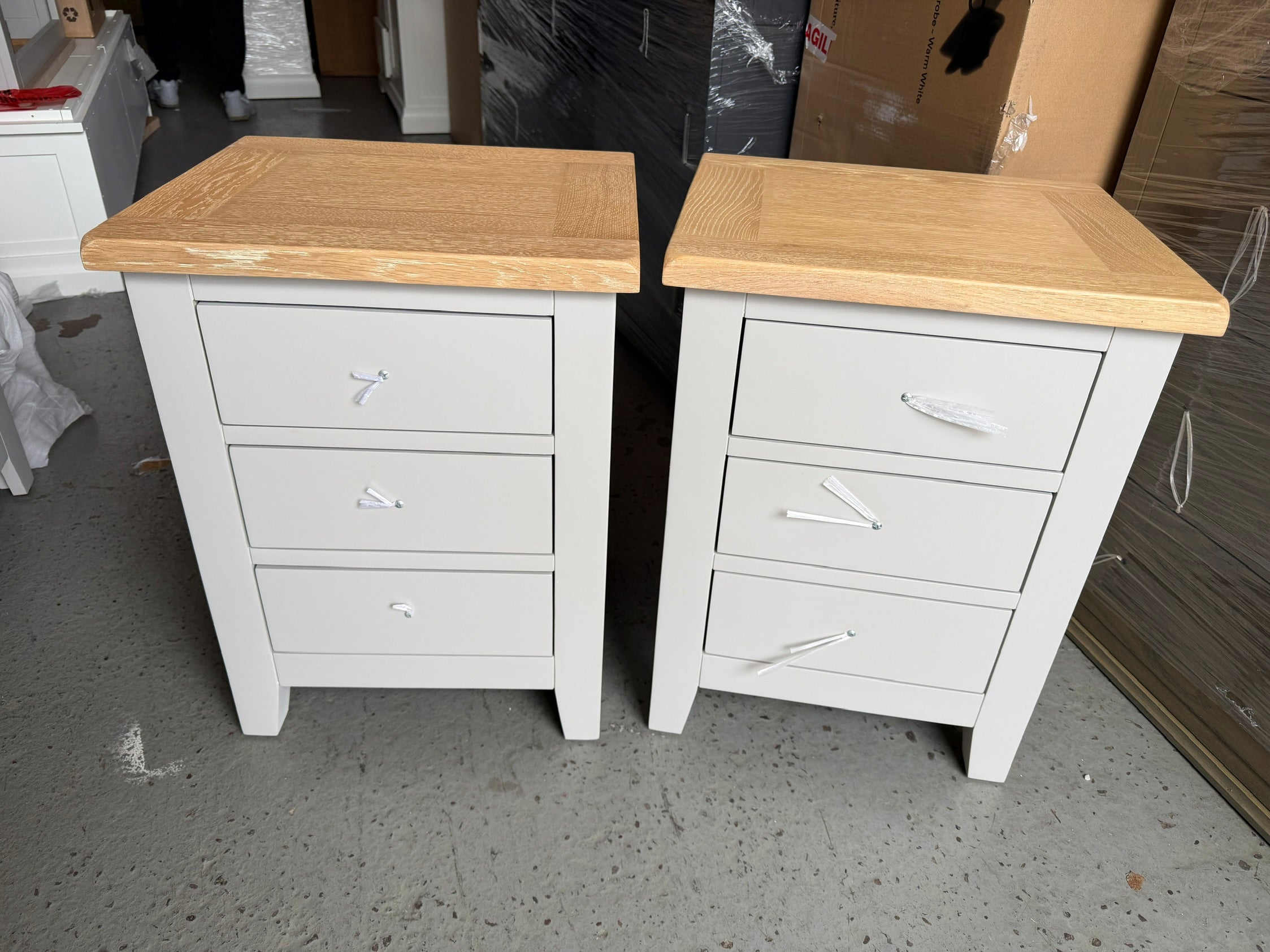 CHESTER DOVE GREY
3 Drawer Bedside Table - set of two Quality Furniture Clearance Ltd