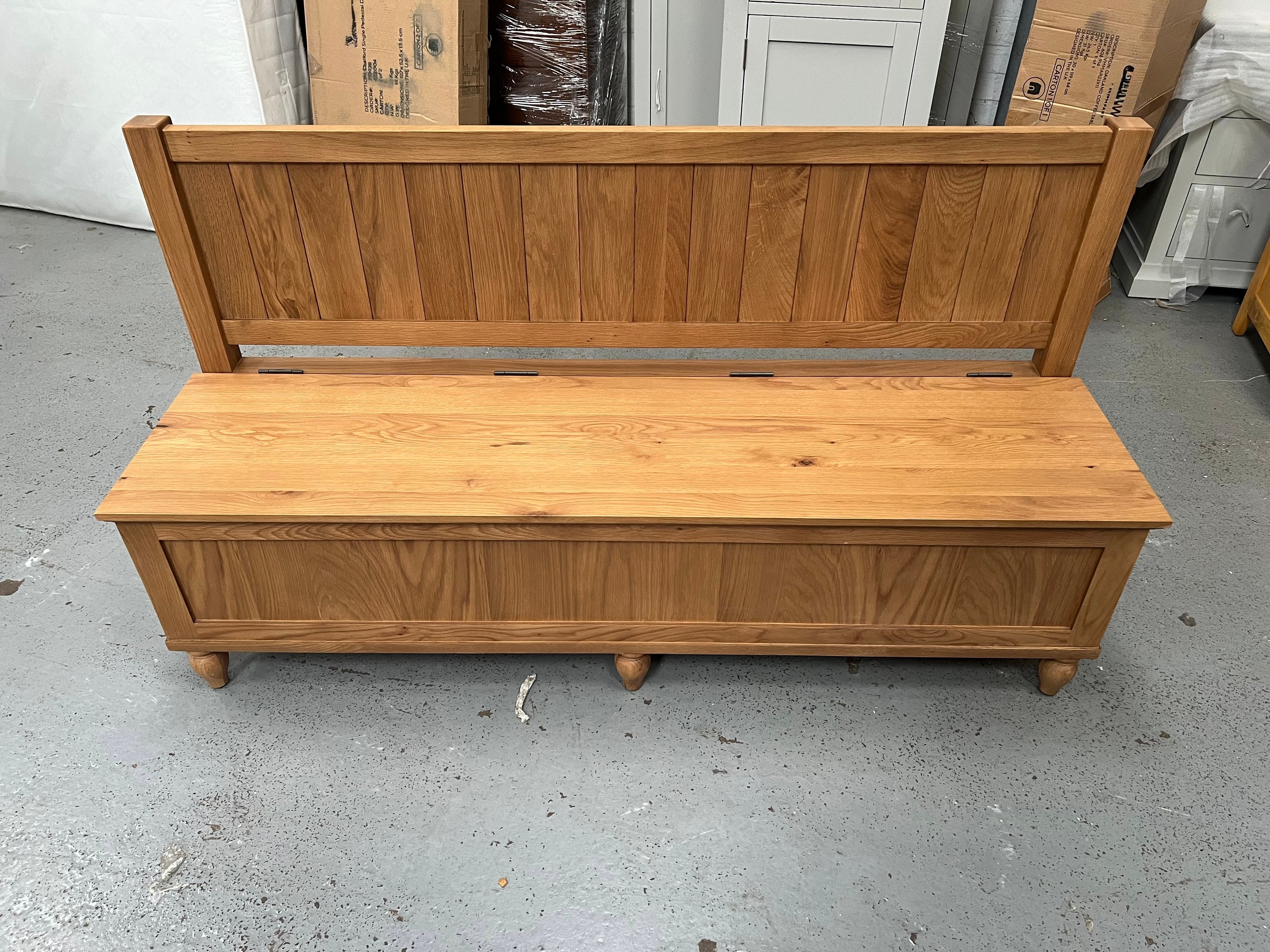 Elkstone Mellow Oak Monks Bench with Storage Quality Furniture Clearance Ltd