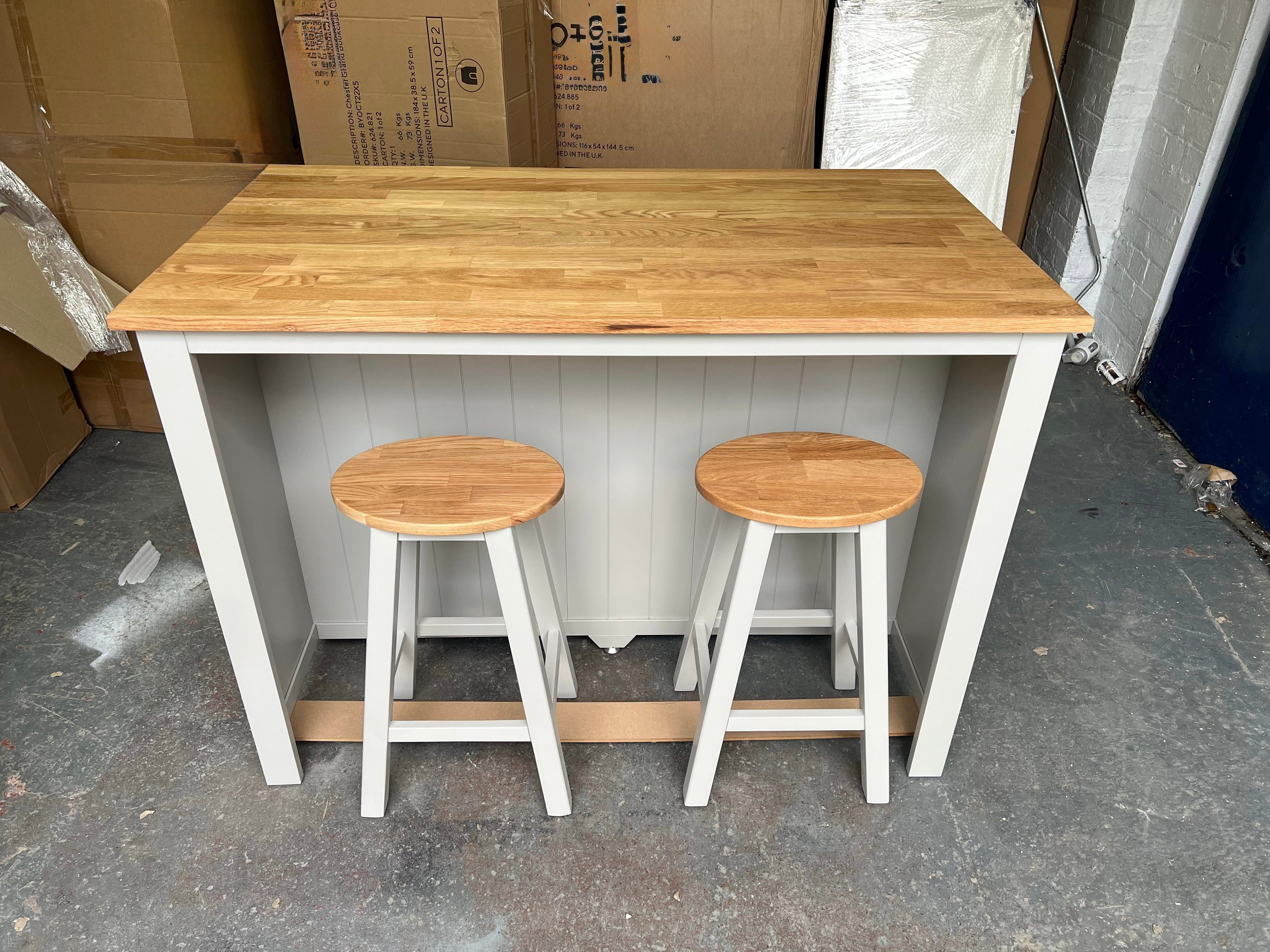 Portobello Grey Breakfast Bar Island with Stools. furniture delivered