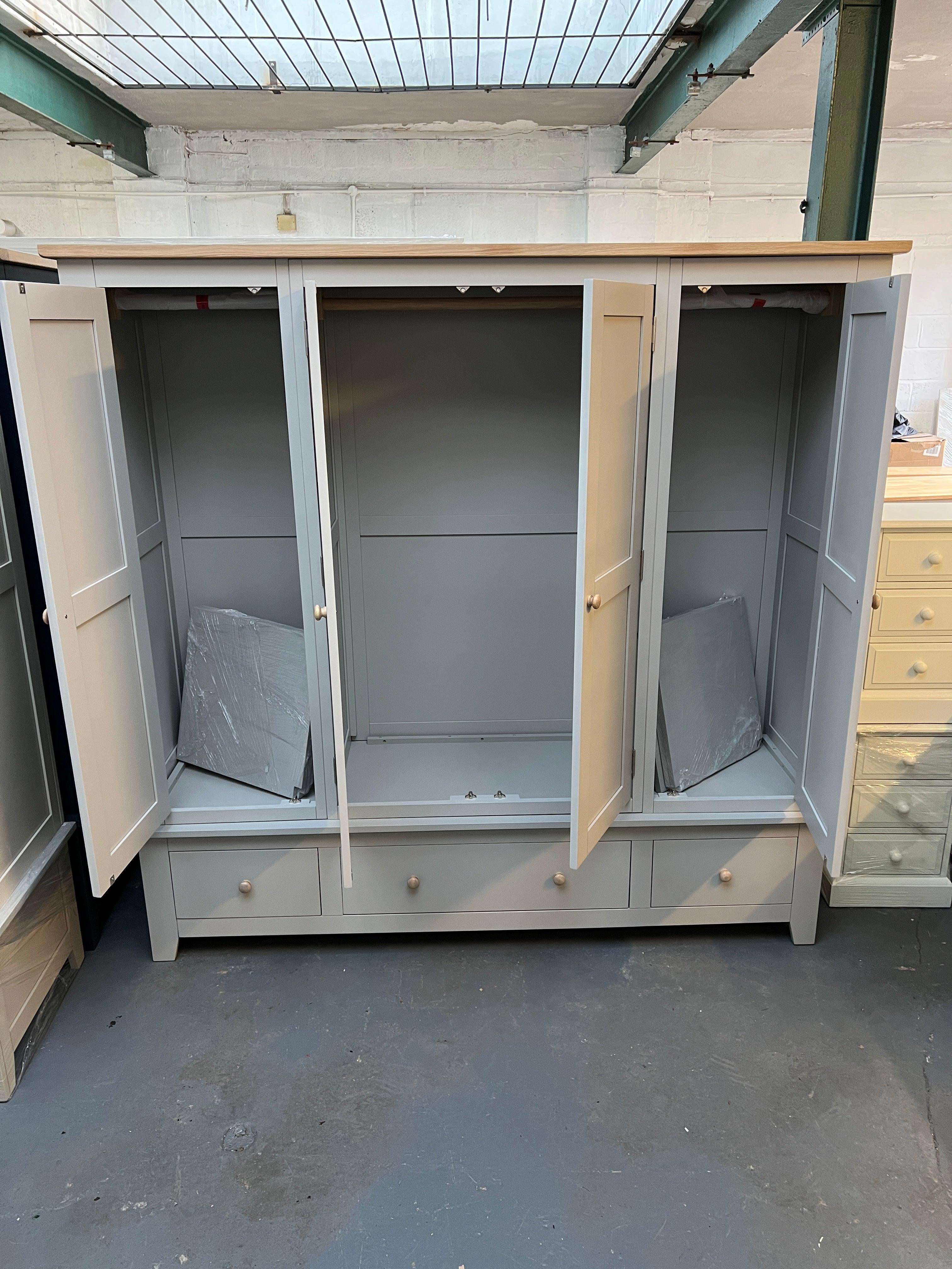 Chester Dove Grey Four Door Quad Wardrobe furniture delivered 
