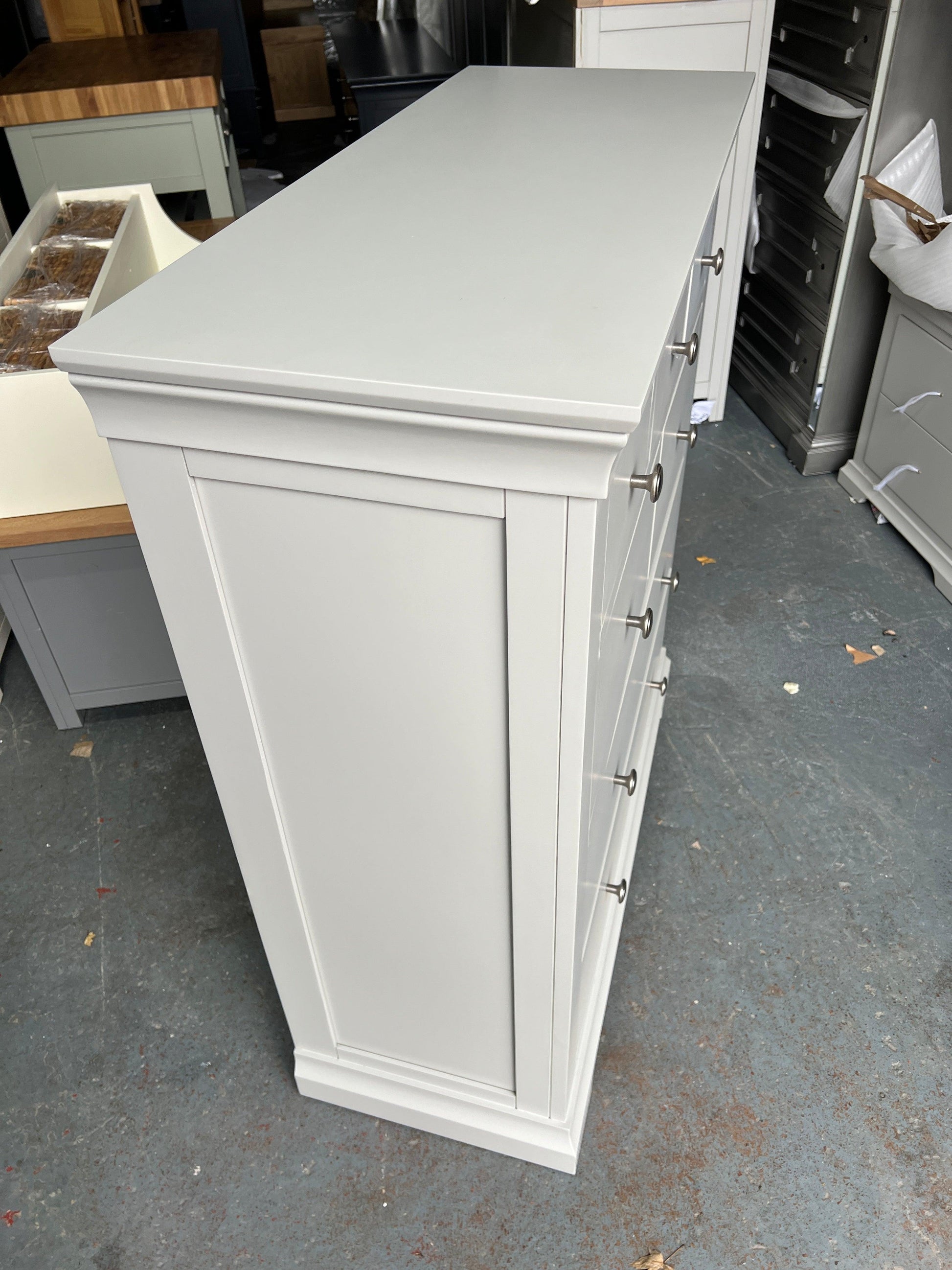Chantilly Pebble Grey 7 Drawer Chest Quality Furniture Clearance Ltd